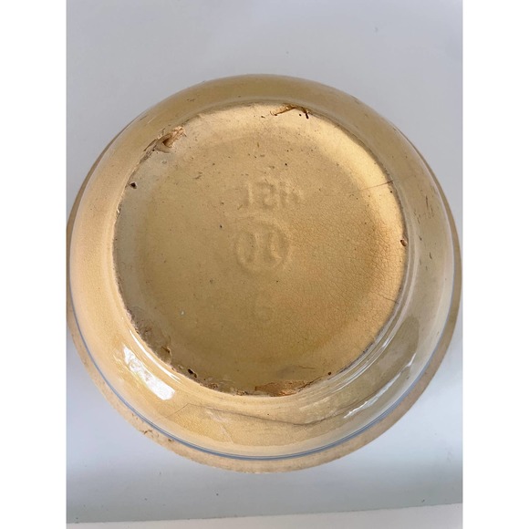 Early Hull Pottery Utility Yellow Ware Blue Band 9" Mixing Bowl - Picture 2 of 7